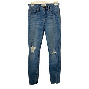 Madewell Womens Jeans 9” High Rise Skinny Distressed Raw Hem Size 26 Medium Wash